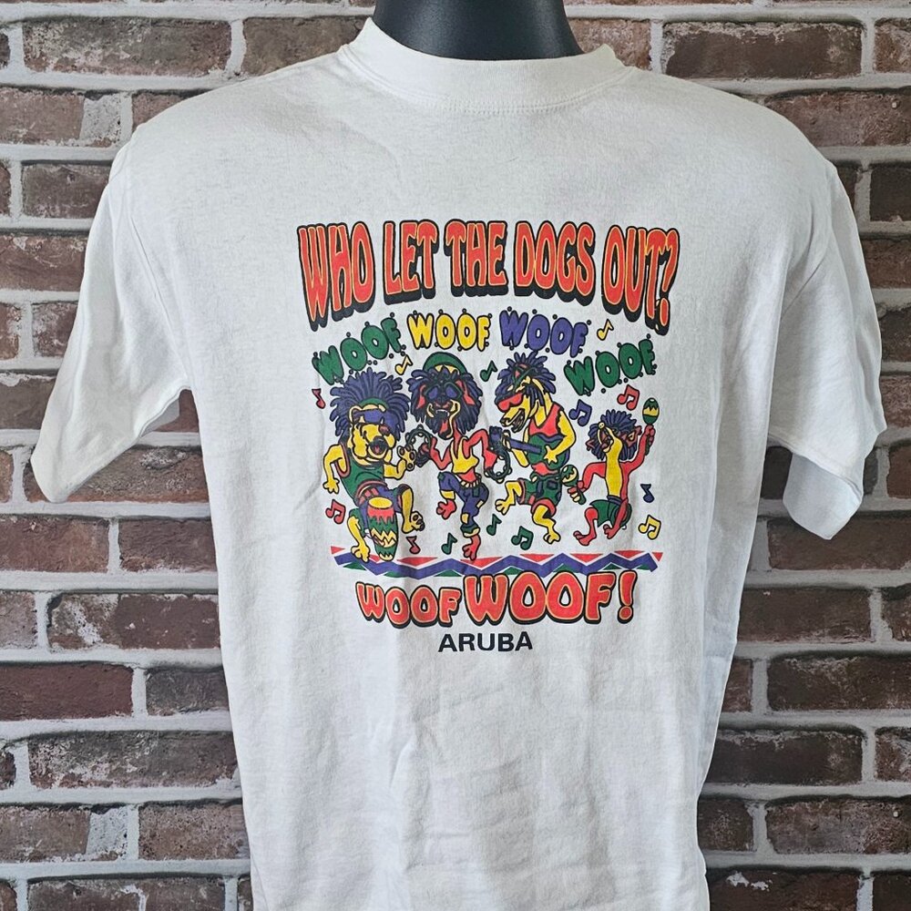 “Who Let The Dogs Out?” Aruba Souvenir Vintage Y2K T-Shirt Size Adult Large